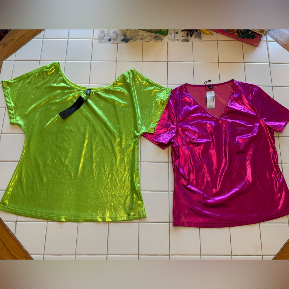 Shiny Green Pink Blouses set bundle two dance holiday travel festival top shirt